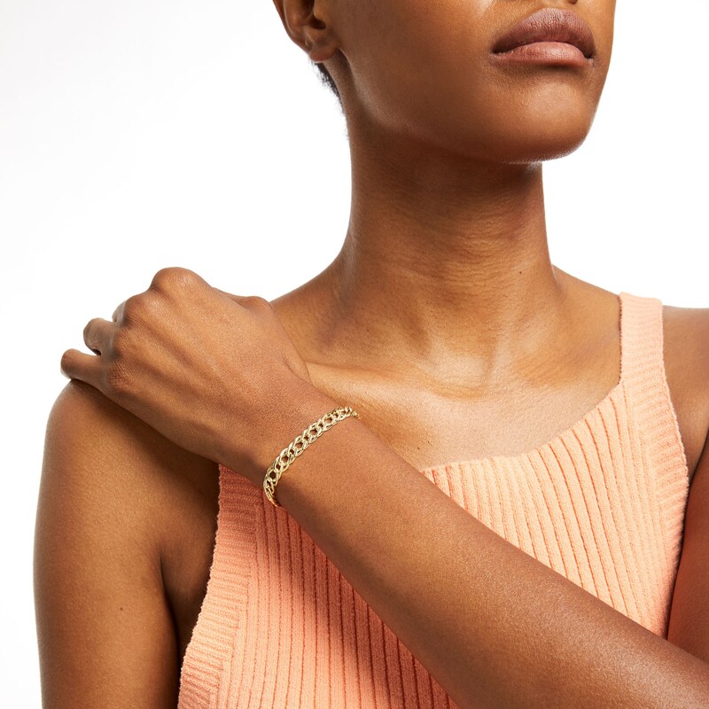 Main Image 2 of 7.5mm Diamond-Cut Curb Chain Bracelet in Hollow 10K Gold - 7.5"