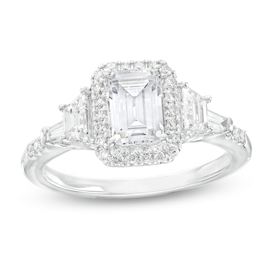 2 CT. T.w. Certified Emerald-Cut Lab-Created Diamond Frame Engagement Ring in 14K White Gold (F/Vs2)