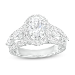2-1/2 CT. T.W. Certified Oval Lab-Grown Diamond Frame Triple Row Engagement Ring in 14K White Gold (F/VS2)