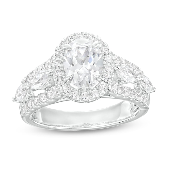 2-1/2 CT. T.w. Certified Oval Lab-Grown Diamond Frame Triple Row Engagement Ring in 14K White Gold (F/Vs2)