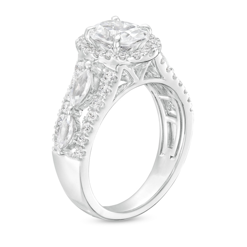 Main Image 3 of 2-1/2 CT. T.W. Certified Oval Lab-Grown Diamond Frame Triple Row Engagement Ring in 14K White Gold (F/VS2)