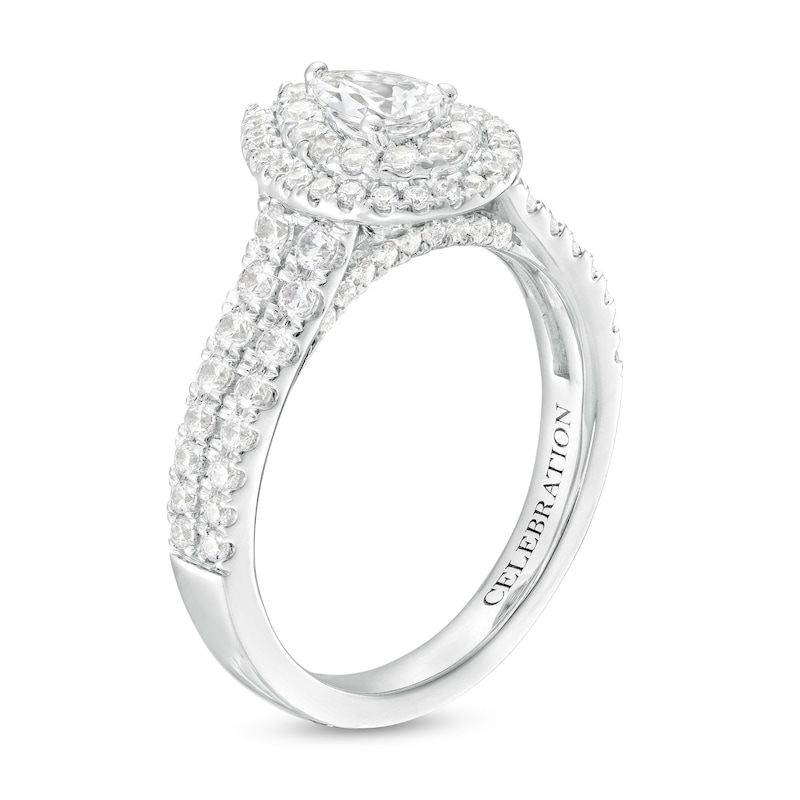 Main Image 3 of Celebration Infinite™ 1-1/5 CT. T.W. Certified Pear-Shaped Diamond Frame Engagement Ring in 14K White Gold (I/SI2)
