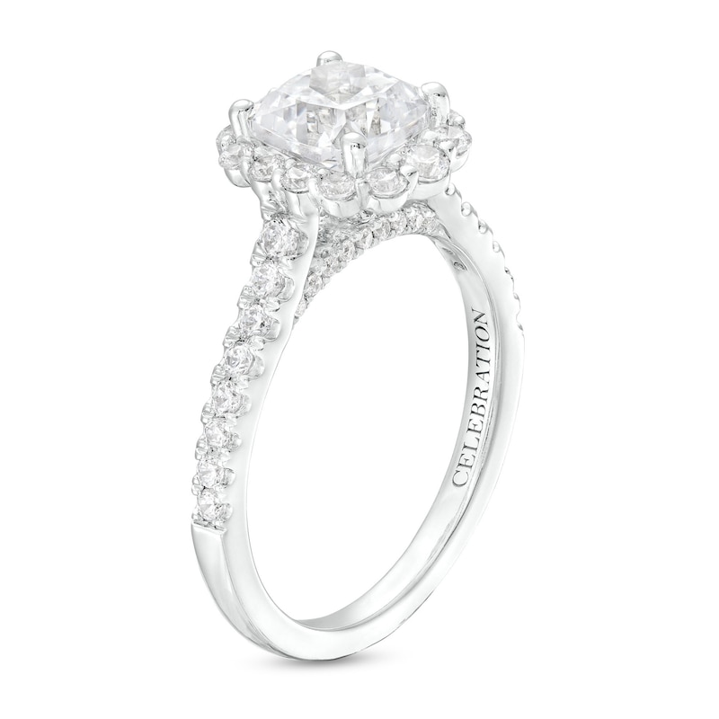 Main Image 3 of Celebration Infinite™ 2-1/4 CT. T.W. Certified Cushion-Cut Diamond Frame Engagement Ring in 14K White Gold (I/SI2)