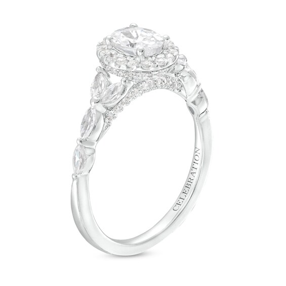 Celebration Infiniteâ¢ 1-1/2 CT. T.w. Certified Oval Diamond Frame Split Shank Engagement Ring in 14K White Gold (I/Si2)