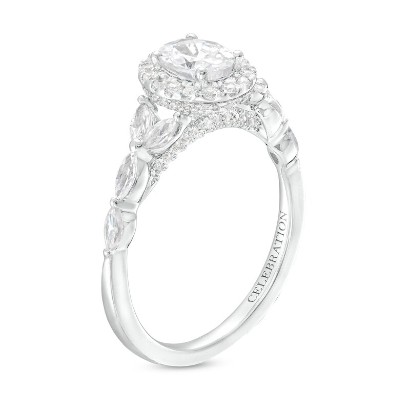 Main Image 3 of Celebration Infinite™ 1-1/2 CT. T.W. Certified Oval Diamond Frame Split Shank Engagement Ring in 14K White Gold (I/SI2)