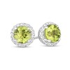 Thumbnail Image 1 of 6.0mm Peridot and 1/6 CT. T.W. Diamond Frame Stud Earrings in 14K White Gold