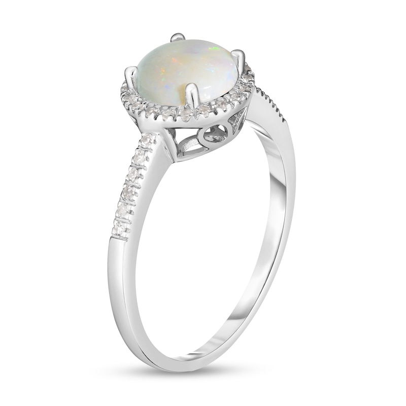 Main Image 3 of 7.0mm Cabochon Opal and 1/8 CT. T.W. Diamond Frame Ring in 14K White Gold - Size 7