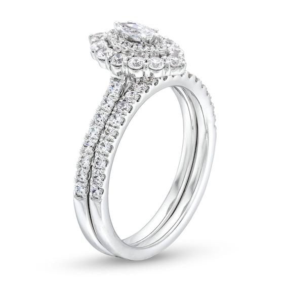 1 CT. T.w. Marquise-Cut Diamond Double Frame Bridal Set in 14K White Gold (I/I2)