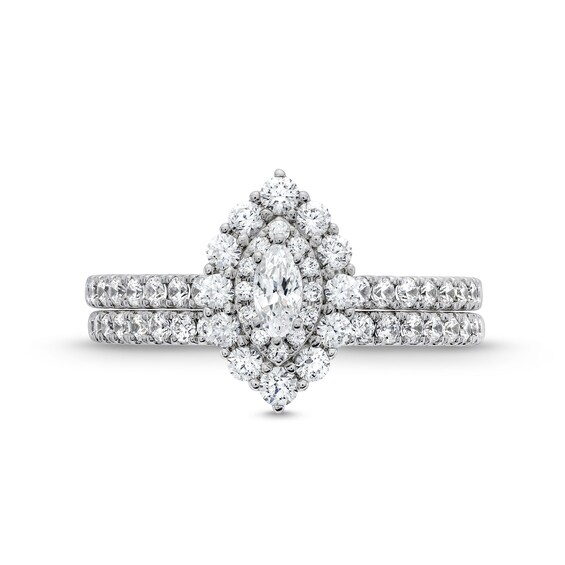 1 CT. T.w. Marquise-Cut Diamond Double Frame Bridal Set in 14K White Gold (I/I2)