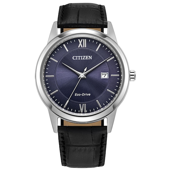 Menâs Citizen Eco-DriveÂ® Classic Black Leather Strap Watch with Blue Dial (Model: Aw1780-09L)