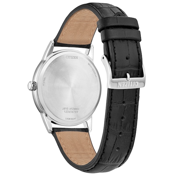 Menâs Citizen Eco-DriveÂ® Classic Black Leather Strap Watch with Blue Dial (Model: Aw1780-09L)