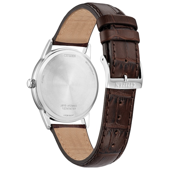 Menâs Citizen Eco-DriveÂ® Classic Brown Leather Strap Watch with Silver-Tone Dial (Model: Aw1780-25A)