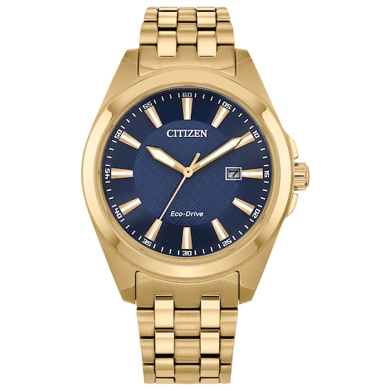 Menâs Citizen Eco-DriveÂ® Classic Gold-Tone IP Watch with Blue Dial (Model: Bm7532-54L)