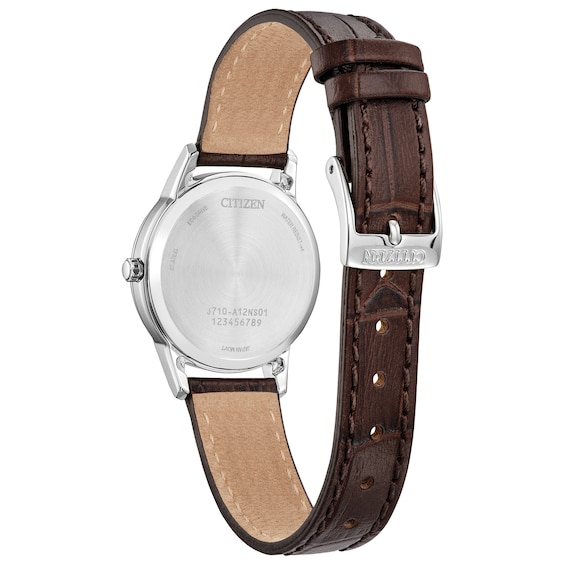 Ladiesâ Citizen Eco-DriveÂ® Classic Brown Leather Strap Watch with Silver-Tone Dial (Model: Fe1087-28A)