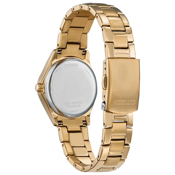 Ladies’ Citizen Eco-Drive® Crystal Accent Gold-Tone IP Watch with Champagne Dial (Model: Fe1147-79P)
