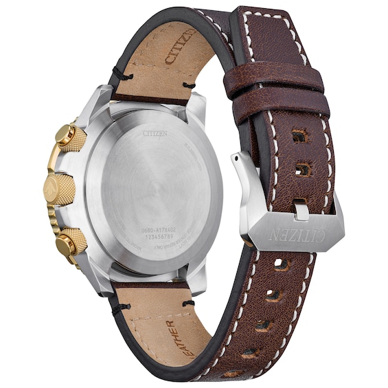 Menâs Citizen Eco-DriveÂ® Promaster Skyhawk A-T Chronograph Two-Tone IP Strap Watch with Grey Dial (Model: Jy8084-09H)