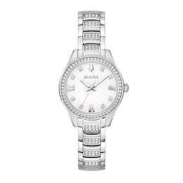 Ladies' Bulova Crystal Accent Watch with Mother-of-Pearl Dial (Model: 96L311)
