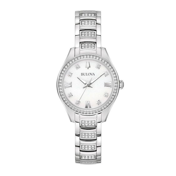 Ladies' Bulova Crystal Accent Watch with Mother-of-Pearl Dial (Model: 96L311)