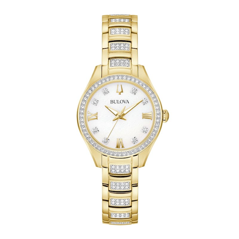 Main Image 1 of Ladies' Bulova Crystal Accent Gold-Tone IP Watch with Mother-of-Pearl Dial (Model: 98L306)