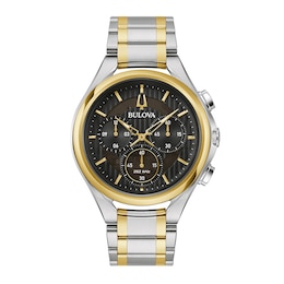 Men's Bulova CURV Two-Tone IP Chronograph Watch with Black Dial (Model: 98A301)