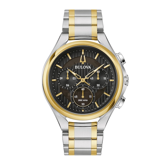 Men's Bulova Curv Two-Tone IP Chronograph Watch with Black Dial (Model: 98A301)