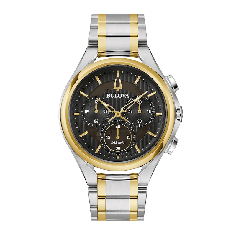 Main Image 1 of Men's Bulova CURV Two-Tone IP Chronograph Watch with Black Dial (Model: 98A301)