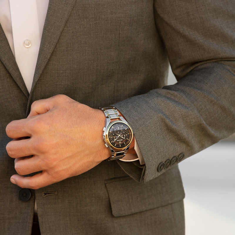 Main Image 4 of Men's Bulova CURV Two-Tone IP Chronograph Watch with Black Dial (Model: 98A301)