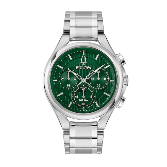 Men's Bulova Curv Chronograph Watch with Green Dial (Model: 96A297)