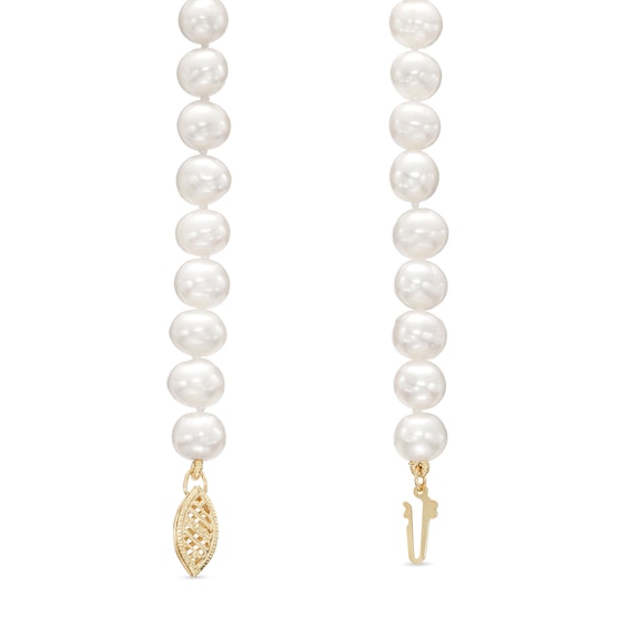 6.0-8.0mm Freshwater Cultured Pearl Stud Earrings, Bracelet and Necklace Set with 10K Gold Filigree Clasp