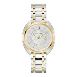 Ladies' Bulova Duality 1/10 CT. T.W. Diamond Two-Tone IP Watch with Mother-of-Pearl Dial (Model: 98X134)