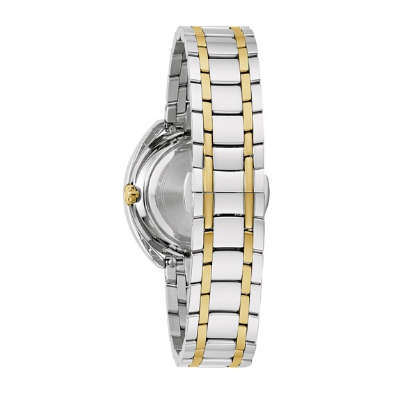 Ladies' Bulova Duality 1/10 CT. T.w. Diamond Two-Tone IP Watch with Mother-of-Pearl Dial (Model: 98X134)