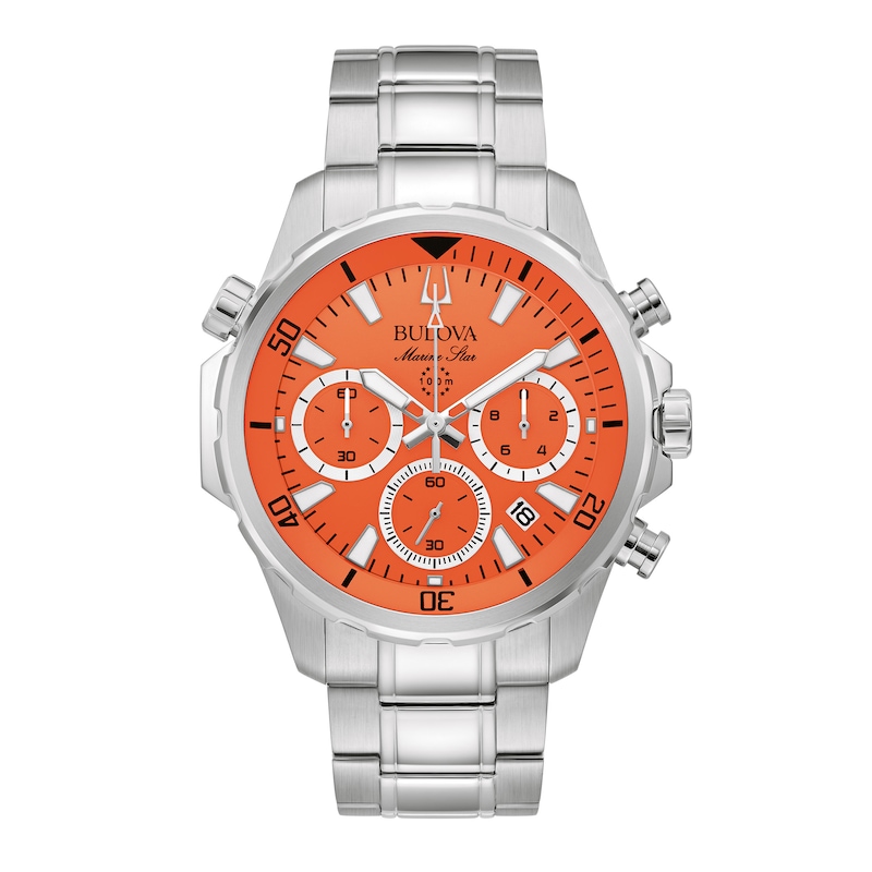 Main Image 1 of Men's Bulova Marine Star Chronograph Watch with Orange Dial (Model: 98B395)