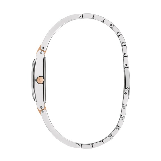 Ladies' Bulova Gemini Diamond Accent Two-Tone IP Bangle Watch with Tonneau Black Dial (Model: 98P216)