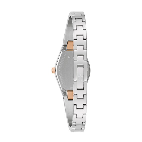 Ladies' Bulova Gemini Diamond Accent Two-Tone IP Bangle Watch with Tonneau Black Dial (Model: 98P216)