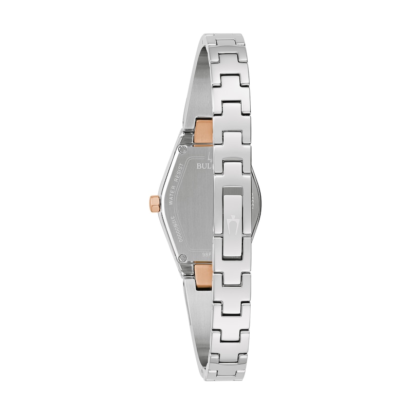 Ladies' Bulova Gemini Diamond Accent Two-Tone IP Bangle Watch with Tonneau Black Dial (Model: 98P216)