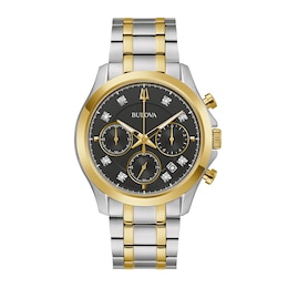 Men's Bulova Classic Diamond Accent Two-Tone IP Chronograph Watch with Black Dial (Model: 98D178)