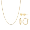 Essentials 15.0mm Hoop Earrings, Ball Stud Earrings and Box Chain Necklace Set in 14K Gold