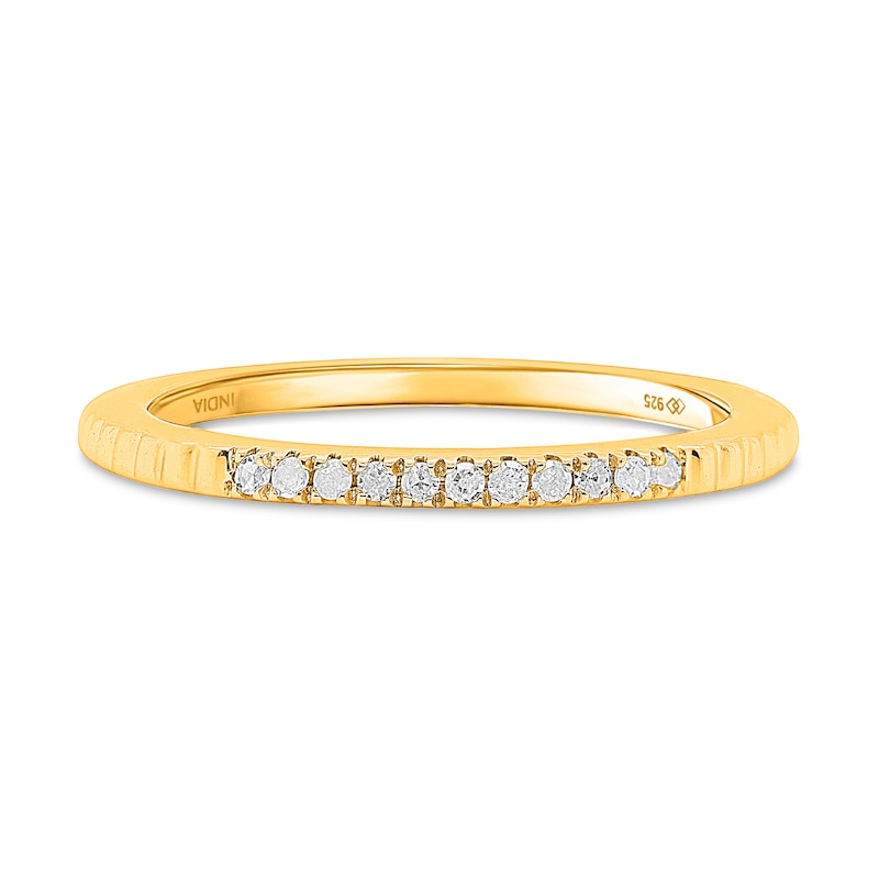 1/5 CT. T.W. Diamond Ribbed Shank Three Piece Stackable Ring Set in Sterling Silver and Two-Tone Rhodium - Size 7