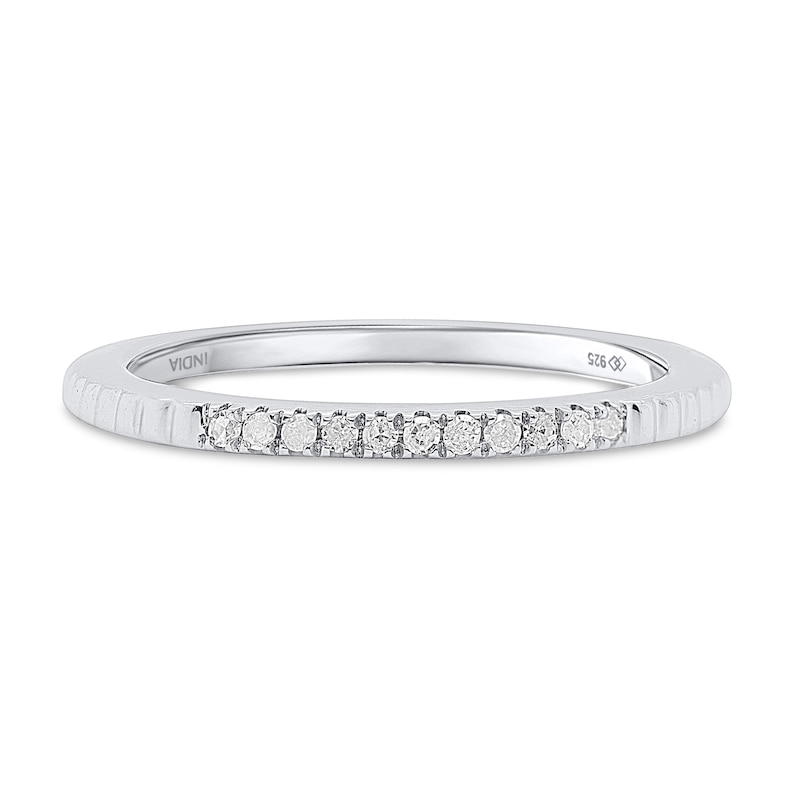 1/5 CT. T.W. Diamond Ribbed Shank Three Piece Stackable Ring Set in Sterling Silver and Two-Tone Rhodium - Size 7