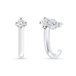 1/10 CT. T.W. Diamond Solitaire J-Hoop Earrings in 10K White Gold