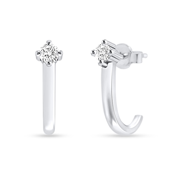 1/10 CT. T.w. Diamond Solitaire J-Hoop Earrings in 10K White Gold