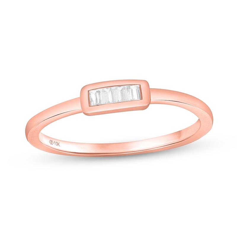 Main Image 1 of 1/15 CT. T.W. Baguette Diamond Six Stone Bar Ring in 10K Rose Gold - Size 7