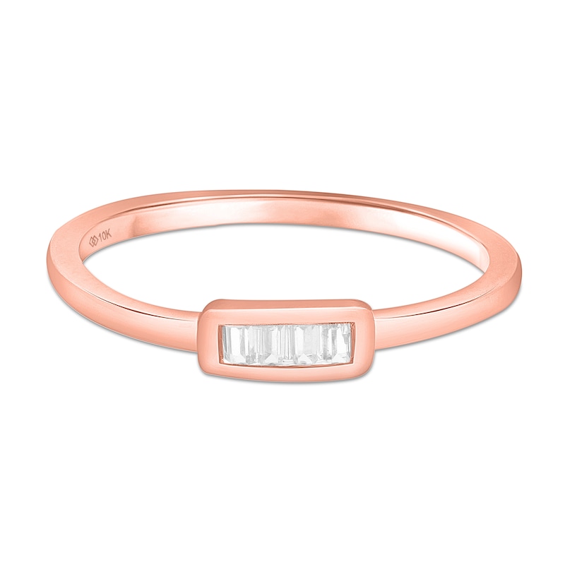 Main Image 2 of 1/15 CT. T.W. Baguette Diamond Six Stone Bar Ring in 10K Rose Gold - Size 7