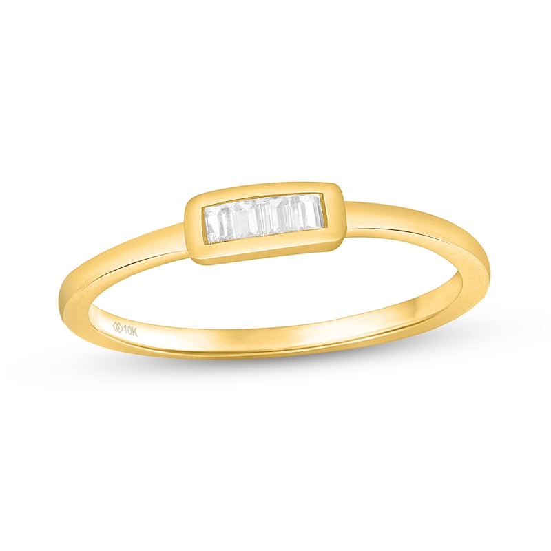 Main Image 1 of 1/15 CT. T.W. Baguette Diamond Six Stone Bar Ring in 10K Gold - Size 7