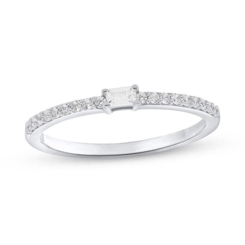 Main Image 1 of 1/5 CT. T.W. Baguette and Round Diamond Ring in 10K White Gold - Size 7