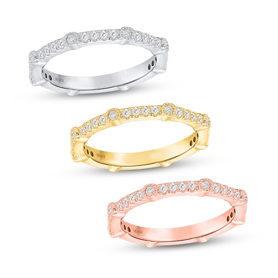 1/2 CT. T.w. Diamond Station Three Piece Stackable Ring Set in Sterling Silver and Two-Tone Rhodium - Size 7