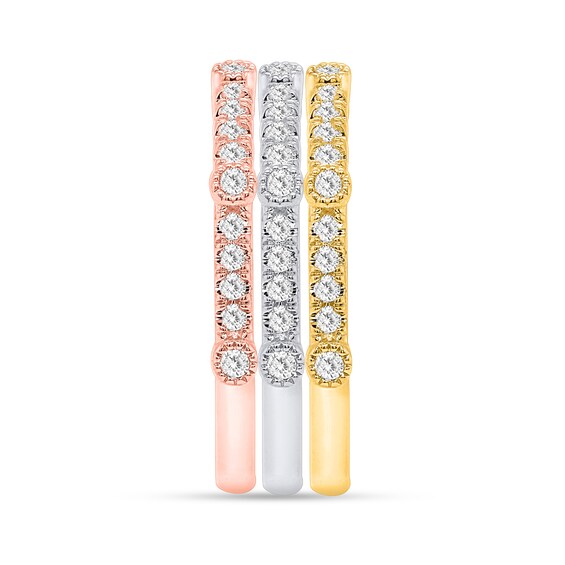 1/2 CT. T.w. Diamond Station Three Piece Stackable Ring Set in Sterling Silver and Two-Tone Rhodium - Size 7