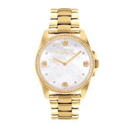 Ladies' Coach Greyson Crystal Accent Gold-Tone IP Watch with Mother-of-Pearl Dial (Model: 14504109)