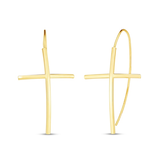 Square-Edged Curved Cross Threader Earrings in 14K Gold