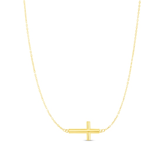 Multi-Finish Sideways Cross Necklace in 14K Gold